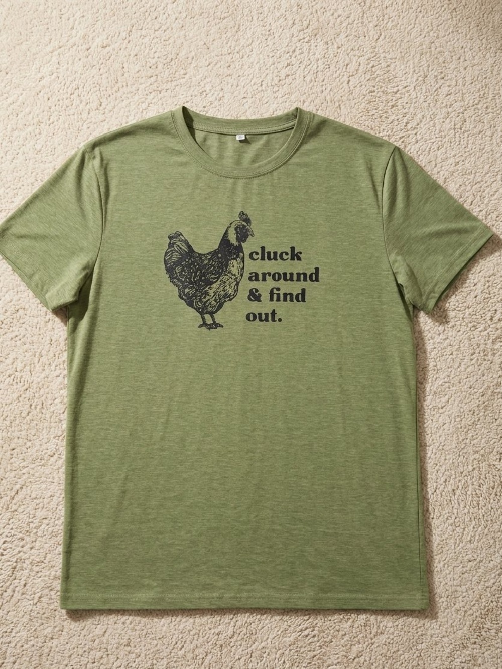 Cluck Around and Find Out Chicken Graphic T-Shirt Olive Green XL - Picture 8 of 8